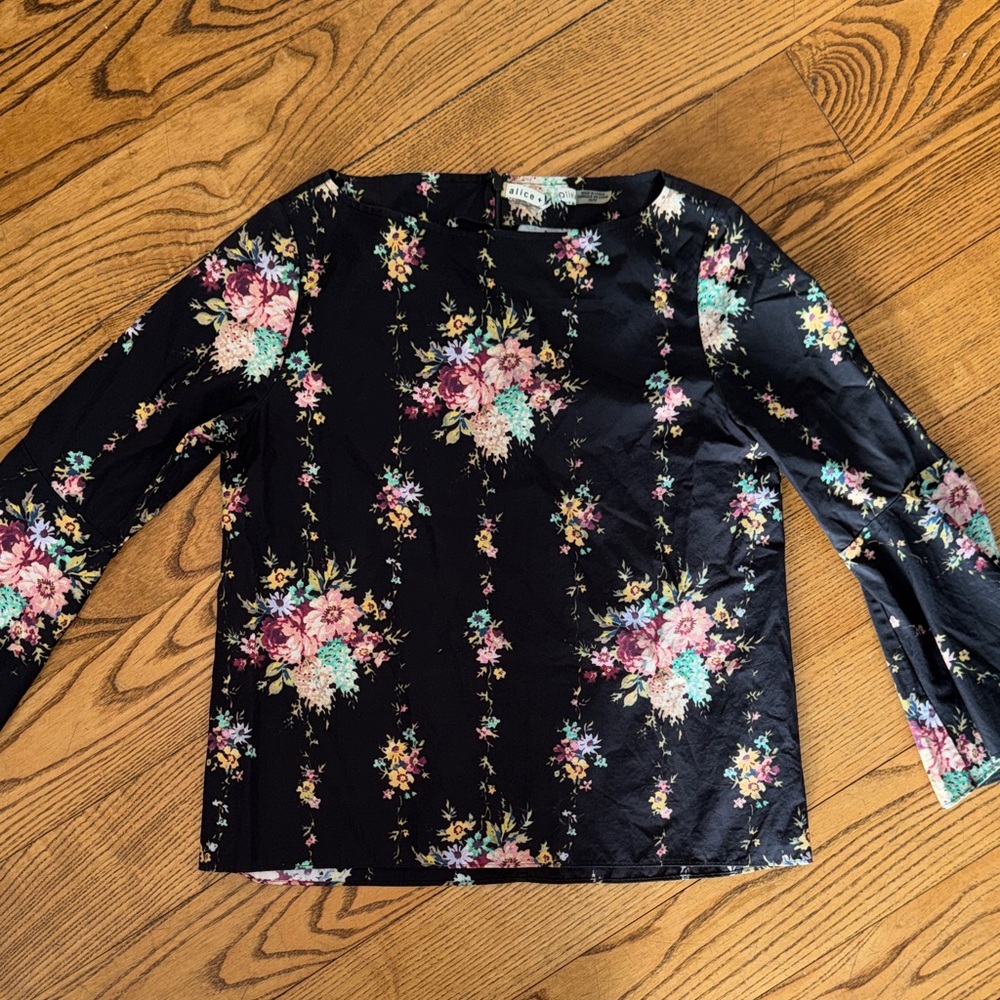 Alice + Olivia Black Floral Blouse